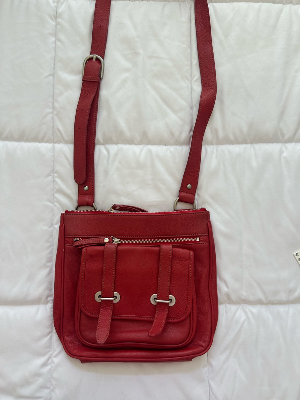 Danier Red Pebbled Leather Crossbody Shoulder Bag